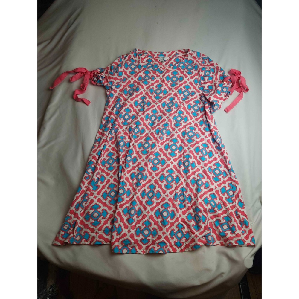 Crown & Ivy Dress Womens Size PL Pink Blue Geometric Knit Casual Summer Resort